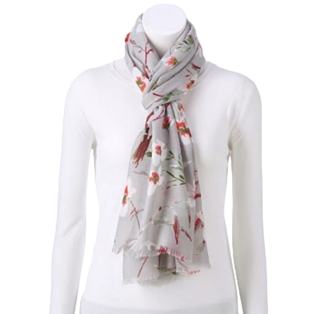 NWT Apt. 9 Winter Floral Pashmina Scarf Fringe Lightweight